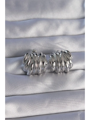 ® Pirinç Gümüş Renk Tırtıklı Bombe Model Küpe