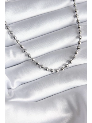 ® Pirinç Gümüş Renk Topçuk Detay Kadın Kolye