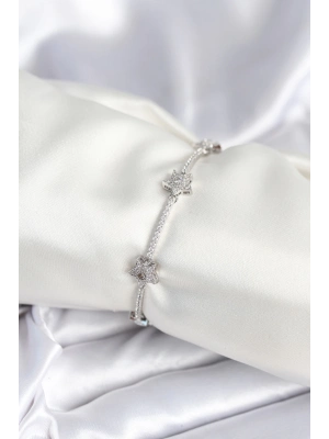 ® Pirinç Gümüş Renk Yıldız Model Kadın Bileklik