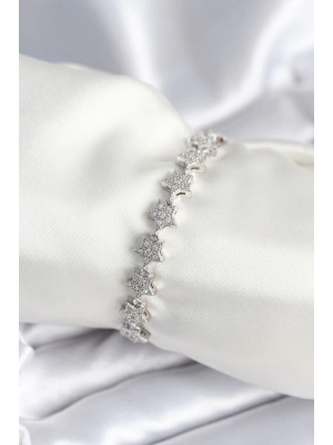 ® Pirinç Gümüş Renk Yıldız Model Kadın Bileklik