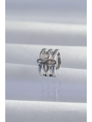 ® Pirinç Gümüş Renk Yonca Earcuff Küpe