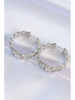 ® Pirinç Gümüş Renk Zincir Model Halka Küpe