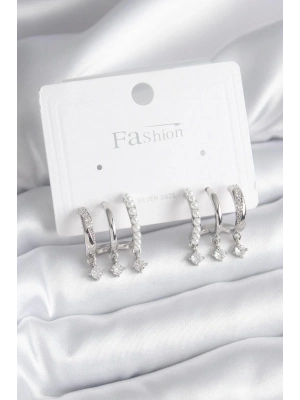 ® Pirinç Gümüş Renk Zirkon Taş Detay İncili Kadın Küpe