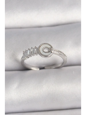 ® Pirinç Gümüş Renk Zirkon Taşlı Ayarlanabilir Kadın Yüzük