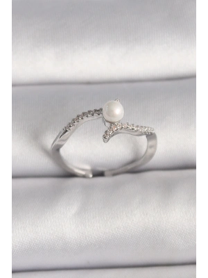 ® Pirinç Gümüş Renk Zirkon Taşlı Ayarlanabilir Yüzük