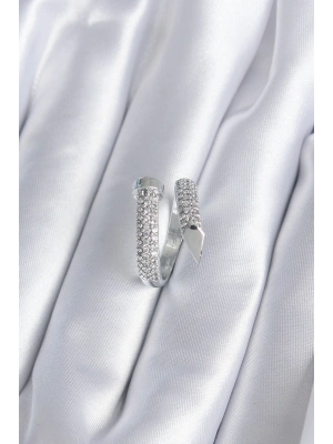 ® Pirinç Gümüş Renk Zirkon Taşlı Çivi Model Kadın Yüzük