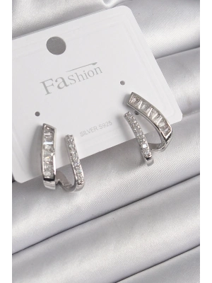 ® Pirinç Gümüş Renk Zirkon Taşlı Kadın Küpe