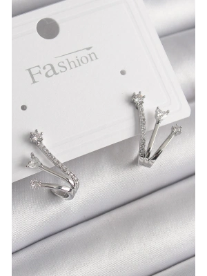 ® Pirinç Gümüş Renk Zirkon Taşlı Kadın Küpe