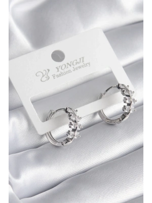 ® Pirinç Gümüş Renk Zirkon Taşlı Kadın Küpe