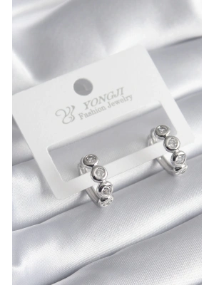 ® Pirinç Gümüş Renk Zirkon Taşlı Kadın Küpe