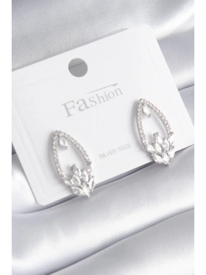 ® Pirinç Gümüş Renk Zirkon Taşlı Kadın Küpe