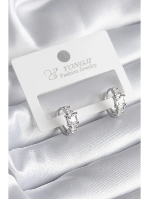 ® Pirinç Gümüş Renk Zirkon Taşlı Kadın Küpe