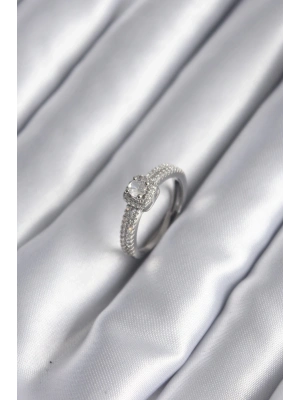 ® Pirinç Gümüş Renk Zirkon Taşlı Kadın Yüzük