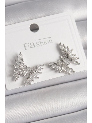 ® Pirinç Gümüş Renk Zirkon Taşlı Kelebek Model Kadın Küpe