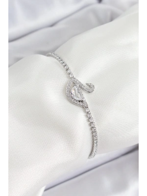 ® Pirinç Gümüş Renk Zirkon Taşlı Kuğu Model Kadın Bileklik