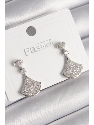 ® Pirinç Gümüş Renk Zirkon Taşlı Motif Model Kadın Küpe