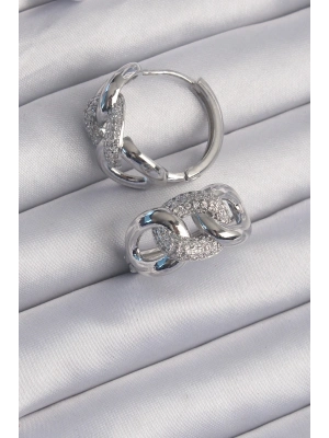 ® Pirinç Gümüş Renk Zirkon Taşlı Samanyolu Küpe