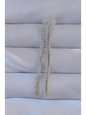 ® Pirinç Gümüş Renk Zirkon Taşlı Su Yolu Model Küpe