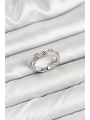 ® Pirinç Gümüş Renk Zirkon Taşlı Vintage Kadın Yüzük