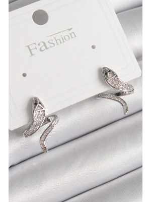 ® Pirinç Gümüş Renk Zirkon Taşlı Yılan Model Kadın Küpe