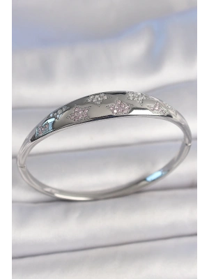 ® Pirinç Gümüş Renk Zirkon Taşlı Yıldız İşlemeli Kadın Kelepçe