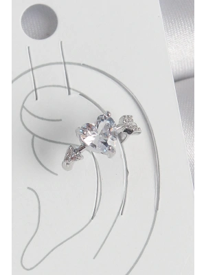 ® Pirinç Gümüş Renk Zirkon Taşlı Yıldız Model Kadın Kıkırdak Küpe