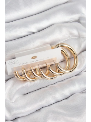 ® Pirinç Halka Model Gold Renk Kadın Set Küpe