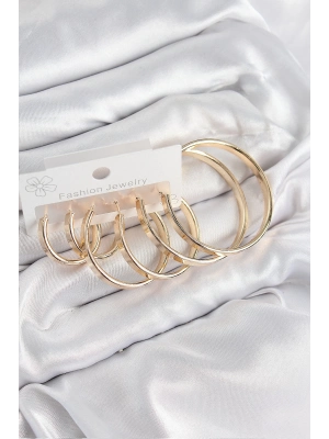 ® Pirinç Halka Model Gold Renk Kadın Set Küpe