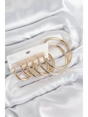® Pirinç Halka Model Gold Renk Kadın Set Küpe