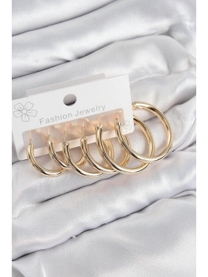 ® Pirinç Halka Model Gold Renk Kadın Set Küpe