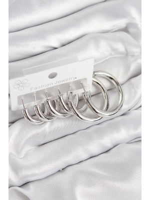 ® Pirinç Halka Model Gümüş Renk Kadın Set Küpe