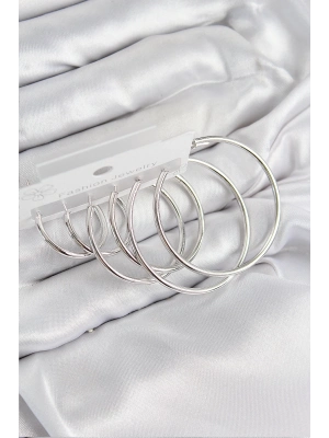 ® Pirinç Halka Model Gümüş Renk Kadın Set Küpe