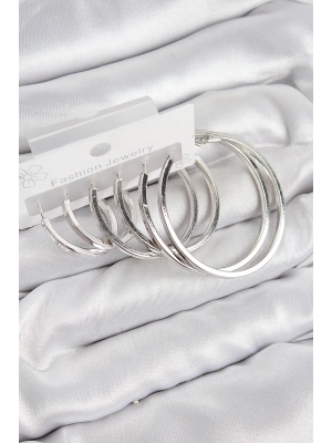 ® Pirinç Halka Model Gümüş Renk Kadın Set Küpe