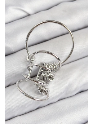 ® Pirinç Halkalı Model Gümüş Renk Kıkırdak Küpe