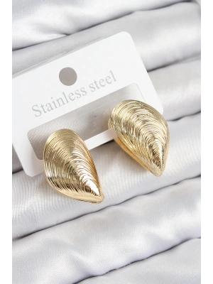 ® Pirinç İstiridye Model Gold Renk Kadın Küpe