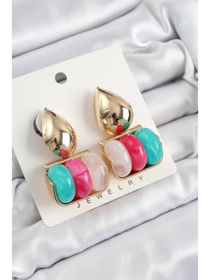 ® Pirinç Karışık Renk Vintage Model Kadın Küpe