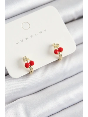 ® Pirinç Kiraz Model Gold Renk Çocuk Küpe