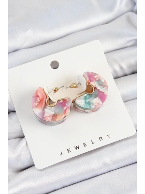 ® Pirinç Mermer Desenli Vintage Yarım Halka Model Gold Renk Kadın Küpe