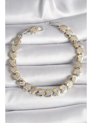 ® Pirinç Mix Renk Kalp Model Zirkon Taşlı VIP Seri Kadın Bileklik