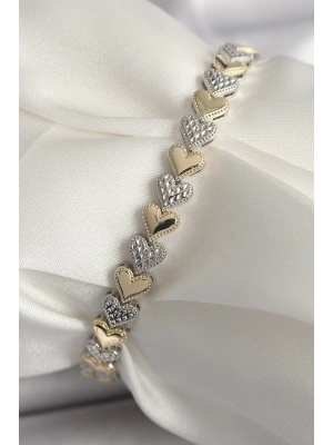 ® Pirinç Mix Renk Zirkon Taşlı Kalp Model VIP Seri Kadın Bileklik