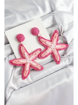® Pirinç Pembe Deniz Yıldızı Model Gold Renk Kadın Hasır Küpe