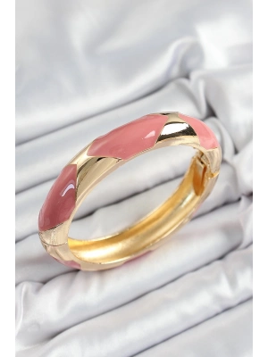 ® Pirinç Pembe Mineli Baklava Model Gold Renk Kadın Kelepçe