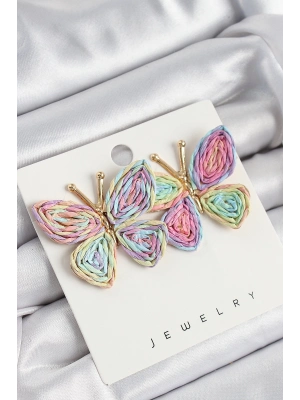 ® Pirinç Rainbow Kelebek Model Gold Renk Kadın Hasır Küpe
