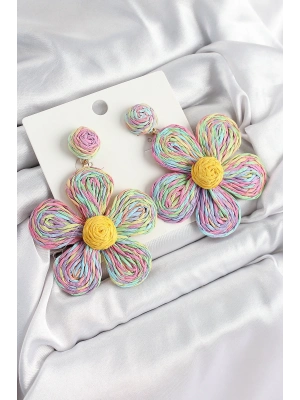 ® Pirinç Rainbow Papatya Model Gold Renk Kadın Hasır Küpe