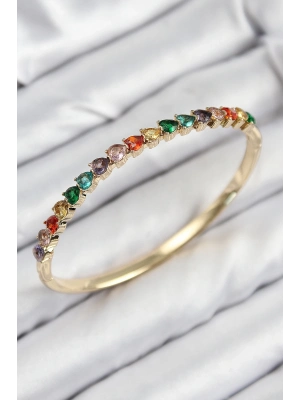 ® Pirinç Renkli Zirkon Taşlı Kalp Model Gold Renk Kadın Kelepçe