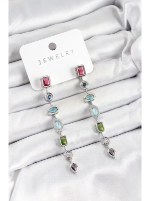 ® Pirinç Renkli Zirkon Taşlı Sallantılı Model Gümüş Renk Kadın Küpe