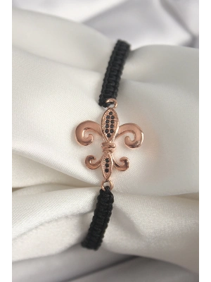 ® Pirinç Rose Renk Zirkon Taş İşlemeli Zambak Figür Asansörlü Makrome Model Kadın Bileklik