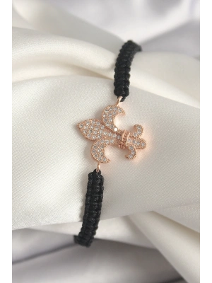 ® Pirinç Rose Renk Zirkon Taşlı Zambak Model Asansörlü Makrome Model Kadın Bileklik