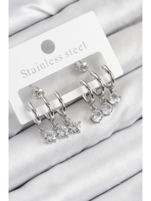 ® Pirinç Sallantılı Zirkon Taşlı Model Gümüş Renk Kadın Küpe