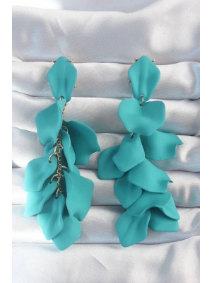 ® Pirinç Turkuaz Renk Sallantılı Yaprak Model Küpe